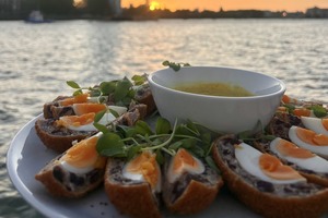 Homemade Scotch Eggs served with a Curried Mayonaise Homemade Scotch Eggs served with a Curried Mayonaise