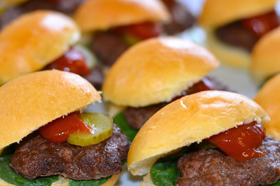 Mini Beef Hamburgers • tomato chutney • spicy mustard